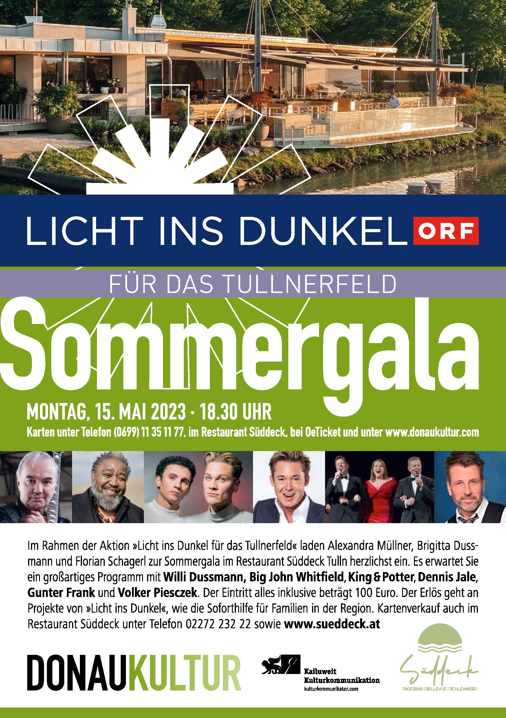 Licht ins Dunkel für das Tullnerfeld – <strong>Sommergala im Restaurant Süddeck am Montag, 15. Mai 2023</strong>